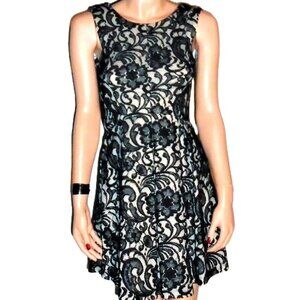 Vintage Black Beige Lace Dress S